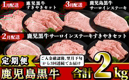 ＜定期便・全3回(1月発送開始)＞鹿児島黒牛定期便！サーロインステーキやリブローススライス、カタローススライス！ご入金確認後翌月下旬から3回連続でお届け！【JAさつま日置農業協同組合】【BR-1-022H】