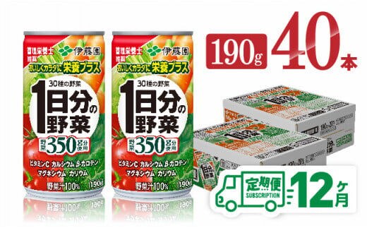 
										
										【12ヶ月定期便】伊藤園 1日分の野菜 190ｇ×40本【 定期便 全12回 野菜飲料 野菜ジュース 野菜汁 ジュース 飲料 ソフトドリンク 野菜ミックスジュース 】［D07313t12］
									