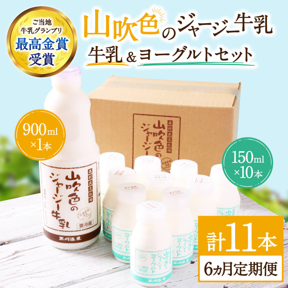 【ふるさと納税】 6ヶ月 定期便 黒川温泉 山吹色のジャージー牛乳 飲むヨーグルト 2種 11本 6回 ジャージー牛乳 900ml のむヨーグルト 150ml 詰め合わせ セット 乳製品 飲料 ギフト 贈答用 山のいぶき 熊本 阿蘇 南小国町 送料無料