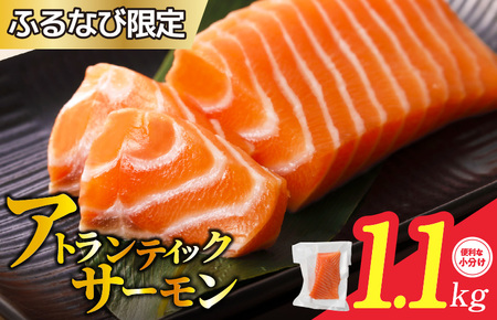 【ふるなび限定】アトランティックサーモン 1.1kg 数量限定（ポーション 1kg+はしっこ 100g）刺身用 真空パック 訳あり サイズ不揃い 特別寄附金額 FN-Limited