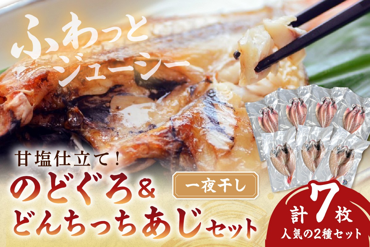 
            甘塩仕立て！のどぐろ・どんちっちあじ一夜干しセット 人気のセット 魚介類 魚貝類 アカムツ のどくろ あじ 干物 干もの 一夜干し ギフト 新鮮 厳選 海鮮 個包装 セット 詰め合わせ 【136_1993】
          