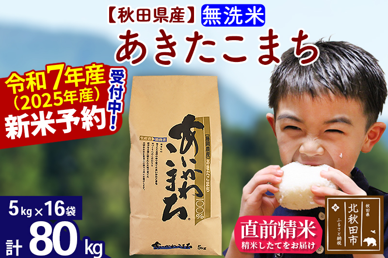 ※令和7年産 新米予約※秋田県産 あきたこまち 80kg【無洗米】(5kg小分け袋) 【1回のみお届け】2025産 お米 藤岡農産
