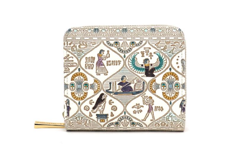 【文庫屋大関】二つ折りファスナーミニ財布 エジプトNo.1【皮革工芸品】財布 二つ折り 小物 お札 カード 小銭 コンパクト 牛革 手作り 日本製 墨田区 東京都