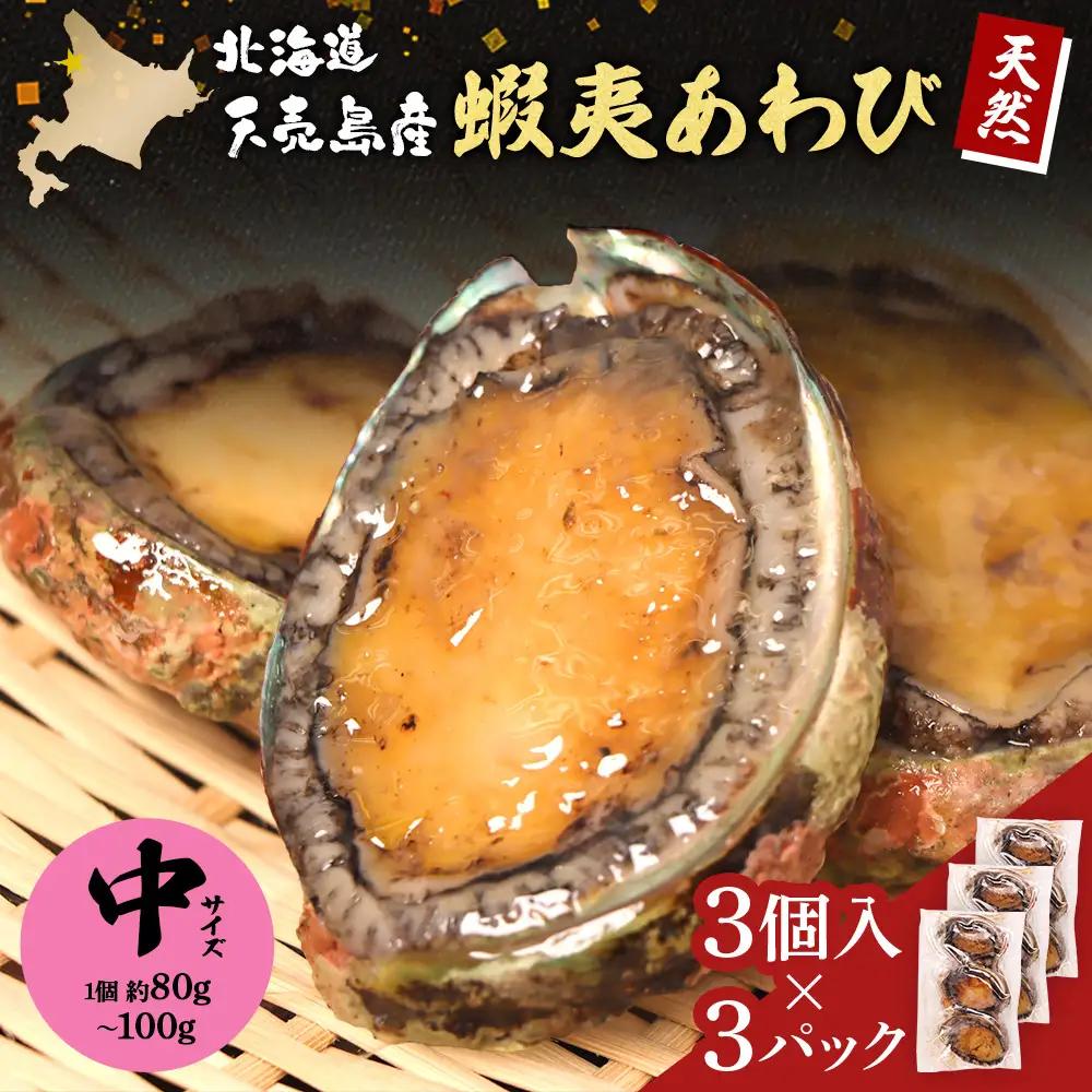 【北海道】天売島産 天然蝦夷あわび 中サイズ 3個入×3パック (1個 約80g～100g)【02171】