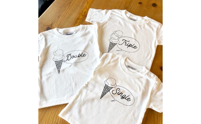 3人兄弟姉妹でおそろい/アイスクリーム Sigle×Double×Triple プリント/ Tシャツ3枚組ギフトセット【出産祝い・誕生日・ギフト・プレゼント】（80cm×110cm×130cm）
