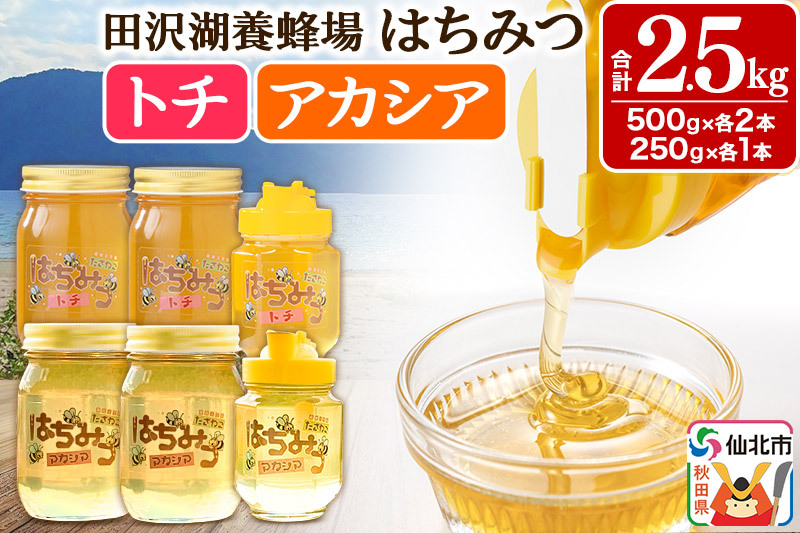 
                  秋田県産はちみつ（アカシア・トチ）250g×各1本・500g×各2本 合計2.5kg 化粧箱入り 詰め合わせセット 田沢湖養蜂場 [蜂蜜 はちみつ ハチミツ 国産 アカシア アカシヤ]
                