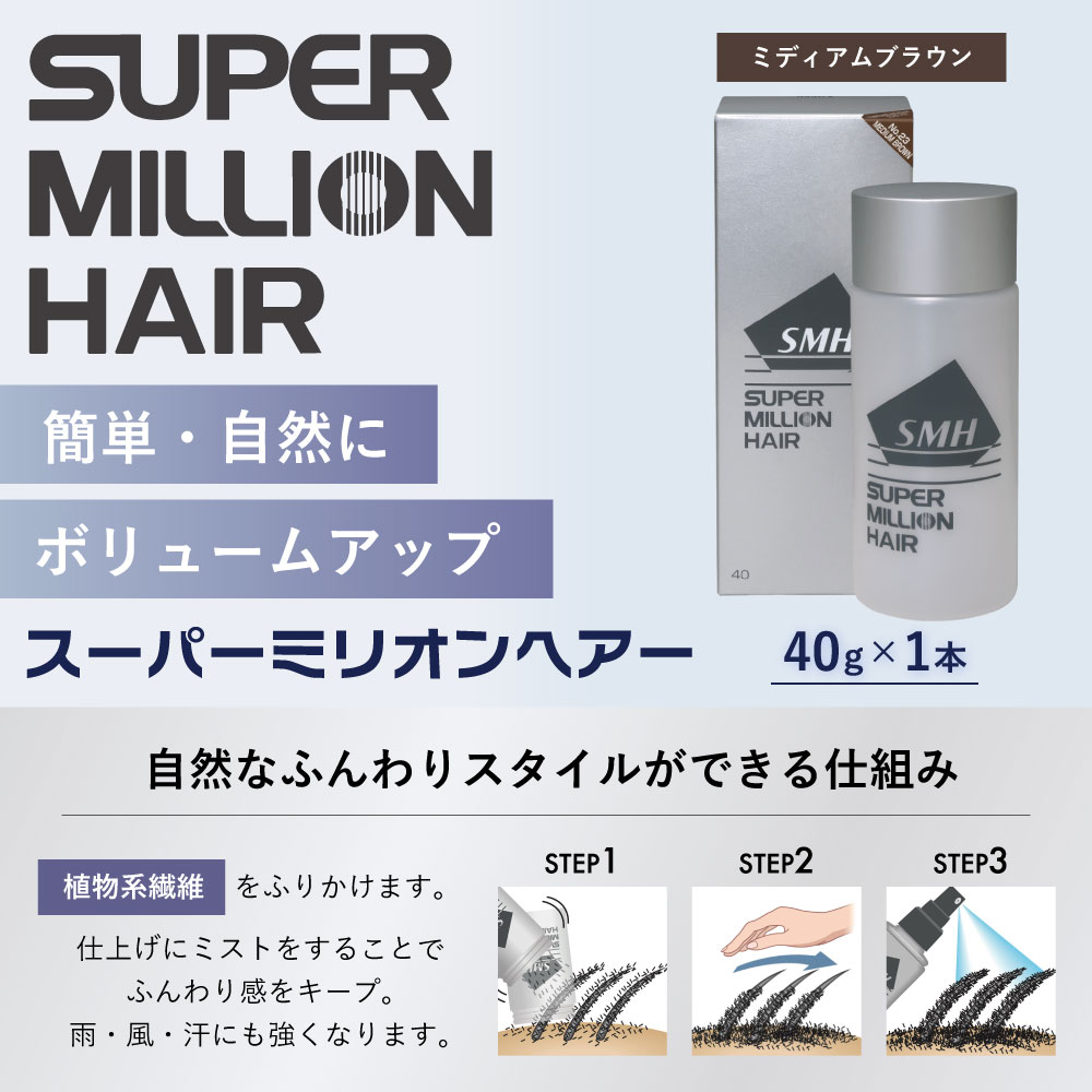 【ふるさと納税】P-14 スーパーミリオンヘアー（増毛パウダー）ミディアムブラウン1本（40g）全6色展開 男女兼用 ルアン SUPER MILLION HAIR ボリュームアップ 男性用 女性用 メンズ レディース ヘアケア 薄毛隠し 白髪隠し カバー 対策 手軽 増毛剤 粉