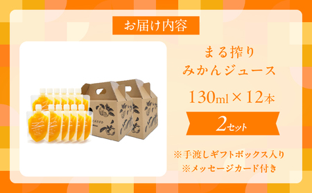 果汁 100％ まる搾り みかん ジュース 手渡しギフトボックス入り (130ml×12本)×2セット 飲料 ソフトドリンク 果物 フルーツ 柑橘 シャーベット 国産 人気 おすすめ ギフト お祝い 