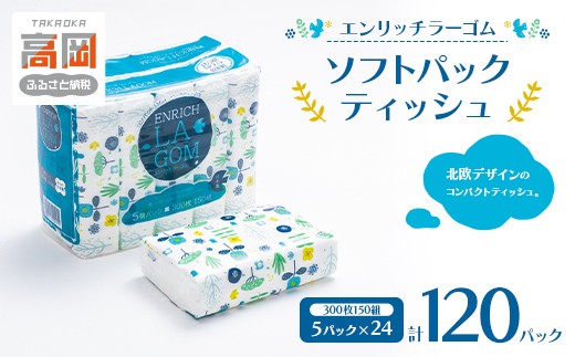 ソフトパックティッシュ 150W 120パック（5P×24）エンリッチラーゴム  ティッシュ ティッシュペーパー 日用品 消耗品 衛生用紙 まとめ買い 常備品 生活用品 富山県 高岡市  FAD-19