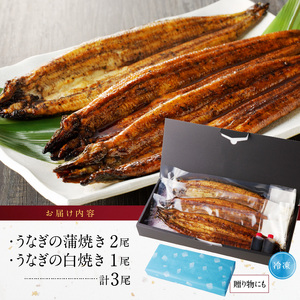 うなぎの蒲焼き白焼き3尾セット_皮はパリッと身はジューシー 鰻 蒲焼き 白焼き 3尾 セット タレ 南九州産うなぎ こだわり製法 真空パック 冷凍 柳栄館 食品 加工品 国産うなぎ うな丼 うな重 ひ