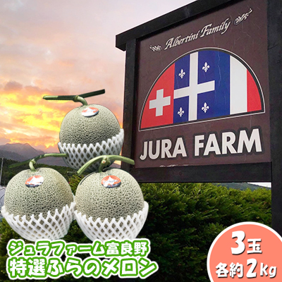 【2026年6月下旬～発送】特選 ふらの メロン 3玉 計約6kg 北海道 富良野市 赤肉メロン (ジュラファーム富良野) メロン フルーツ 果物 新鮮 甘い 贈り物 ギフト 道産 ジューシー おやつ ふらの ブランド 夏 
