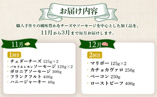 【数量限定】【定期便：全5回】 職人手作りチーズ・ソーセージ定期便 後期（全18種）