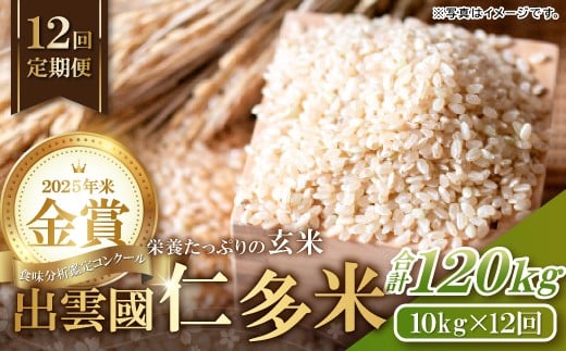 
            出雲國仁多米の玄米10kg定期便12回【仁多米 コシヒカリ こしひかり 玄米 定期便 10kg 12回 合計120kg ブランド米 お米 米 人気 令和7年度産 2025年度産】
          