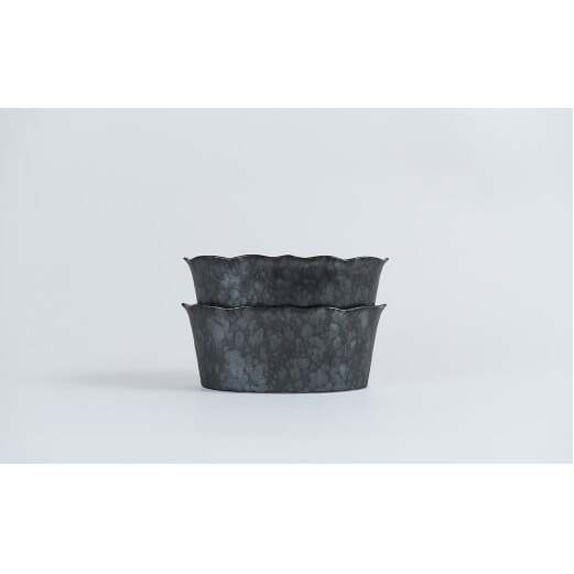 有田焼 15cm オーバルボウル(H) 桔梗渕 黒サビ絞り マット 2点セット【金善製陶所】器 小鉢 おつまみ 和食 黒 ギフト おしゃれ A24-206_イメージ4