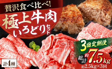 【3回定期便】牛肉 いろどりセット 総計7.5kg 切り落とし すき焼き 焼肉 ハンバーグ 【(有)山重食肉】[ATAP196]