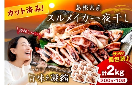 島根県産スルメイカ一夜干しカット済 計2kg（小分け200g×10袋）小分け 干物 一夜干し イカ 魚介類 スルメイカ  【005_2061】