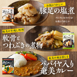 【 奄美 の 伝統 ・ 島料理 】 無添加 レトルト 大容量 セット A003-010 惣菜 総菜 鶏飯 軟骨の甘辛煮 豚骨と冬瓜のみそ煮 ヤギ汁 パパイヤ入り奄美カレー 伝統島料理 無添加レトルト 