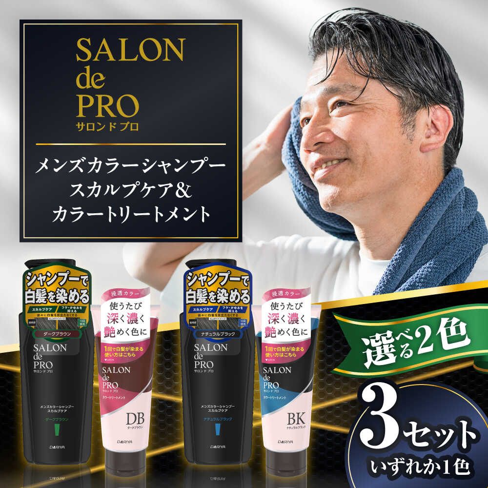 【ふるさと納税】【選べるカラー】ダリヤ サロンドプロ メンズカラーシャンプー・カラートリートメント 各3個セット＜ダークブラウン/ナチュラルブラック＞ / 稲沢市 / 日興商事株式会社[BMBK009]