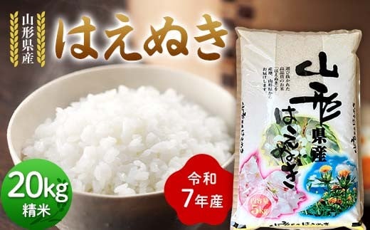 
            ≪先行予約≫令和7年度 山形県産 はえぬき 20kg(5kg×4) 精米 2025年10月下旬から順次発送 白米 お米 米 米米 新米 ご飯 ごはん ブランド米 銘柄米 2025年産 令和7年度産 家庭用 自宅用 贈答用 お取り寄せ 食品 山形県 戸沢村 F7W-0100
          