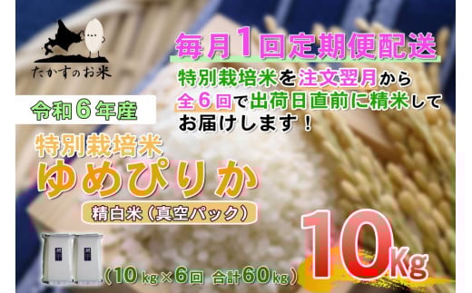 【6回定期便】 【令和7年産】 ゆめぴりか （真空・精白米） 10kg×6回 北海道 鷹栖町 たかすのお米 米 コメ こめ ご飯 【2025年11月下旬-2026年4月下旬迄発送予定】