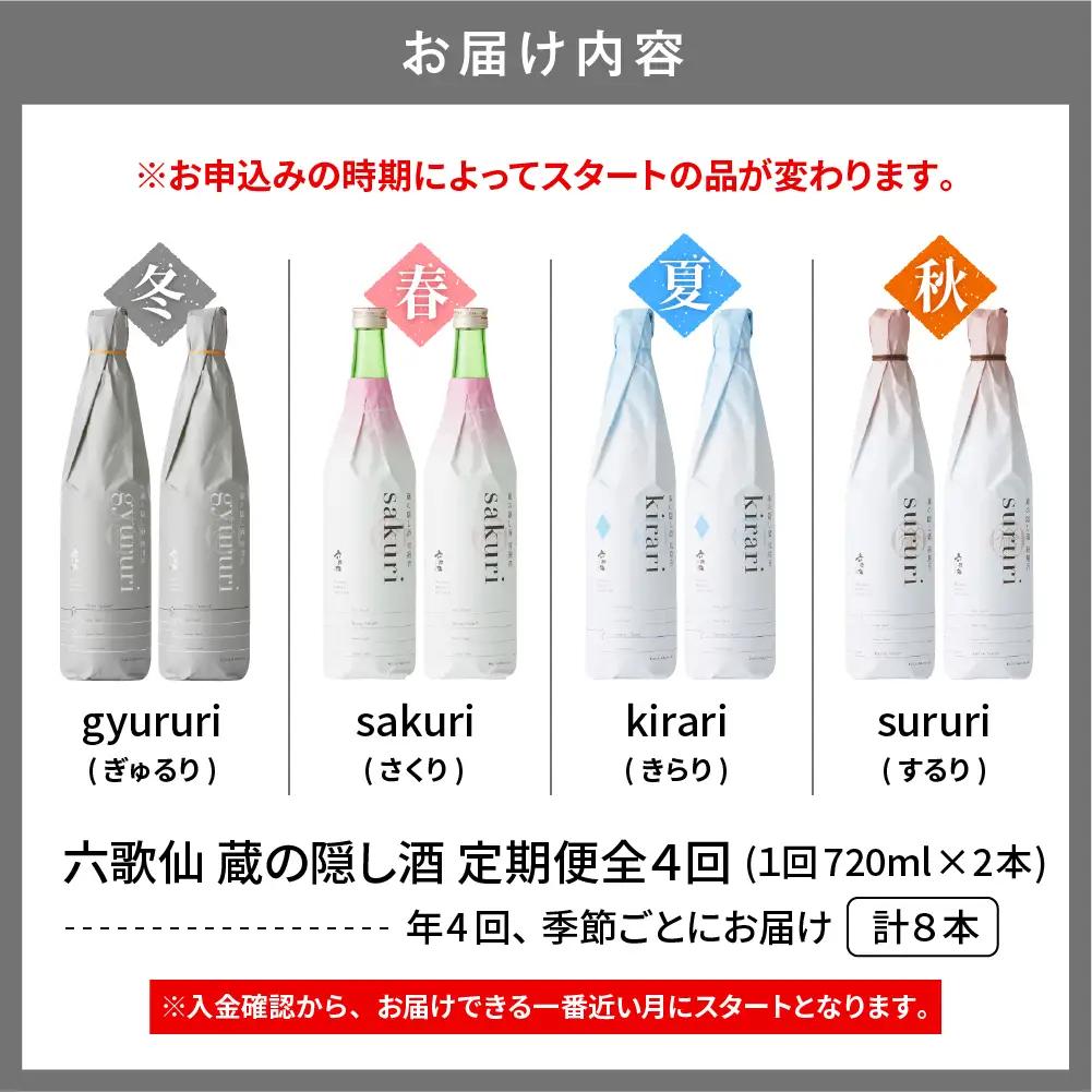 【全4回 定期便】六歌仙 蔵の隠し酒 720ml×2本 セット 定期便