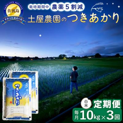 ふるさと納税 佐渡市 【毎月定期便】佐渡島産つきあかり 白米10kg 土屋農園 農家直送 栽培期間中農薬5割減　全3回