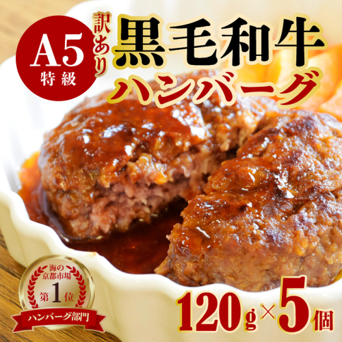 【訳あり】黒毛和牛 ハンバーグ 5個 A5ランク 手作り 120g×5個 手ごね 精肉店 お肉屋さん 肉ソムリエ お取り寄せ グルメ 自宅用 プチ贅沢 夕ご飯 メイン 洋食 肉料理 肉 牛肉 焼くだけ