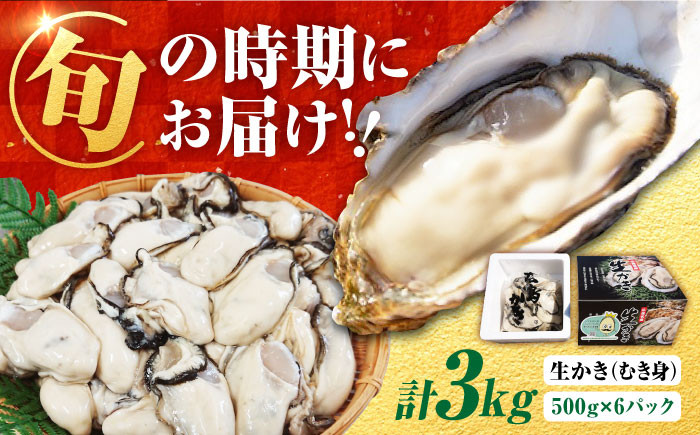 
濃厚エキスが口いっぱいに！【生牡蠣】【着日指定可能】 むき身 3kg（500g×6）牡蠣 広島 かき カキ むき身 江田島市/山岡水産 [XBJ005]
