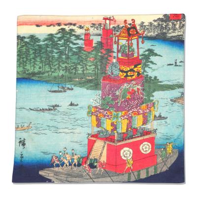 ふるさと納税 名古屋市 オリジナル【浮世絵ミニ風呂敷】歌川広重(二代)作「諸国名所百景 尾張津島祭禮」/名古屋刀剣博物館