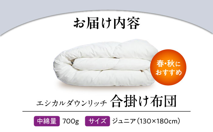 洗える 人工羽毛布団 合い掛け布団  ジュニア エシカルダウンリッチ 広島県福山市/イシケン株式会社 羽毛 布団 ふとん 合掛け 掛け布団 掛布団 軽い 日本製 春 秋 寝具 アレルギー対策 サステナ