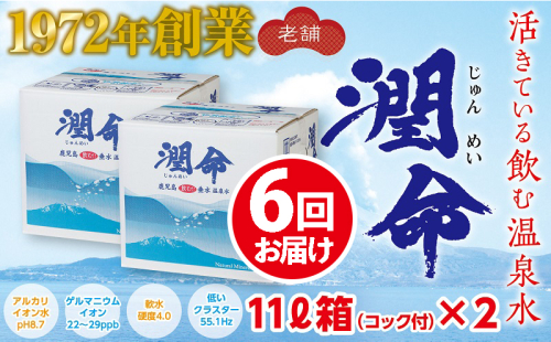 H8-1102／【6回定期便】飲む垂水温泉水　潤命　22L（11L×2箱）