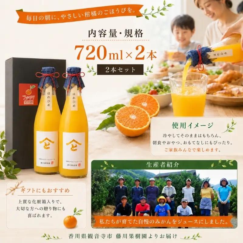 果樹園直送 無添加　はれひめ100％ストレートジュース2本セット 果汁飲料 みかんジュース 