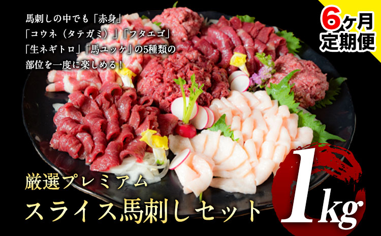 【6ヶ月定期便】馬刺し 厳選プレミアムスライス馬刺しセット 1kg 千興ファーム 馬肉 冷凍 《申込みの翌月から発送》真空パックミシュラン 生食用 肉 菅乃屋 馬刺  贈答 ギフト 国産 