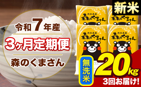 令和7年産 新米【3ヶ月定期便】森のくまさん 無洗米 20kg 5kg×4袋 計3回お届け《1月から出荷開始》 お米 こめ 熊本県産 ご飯 備蓄