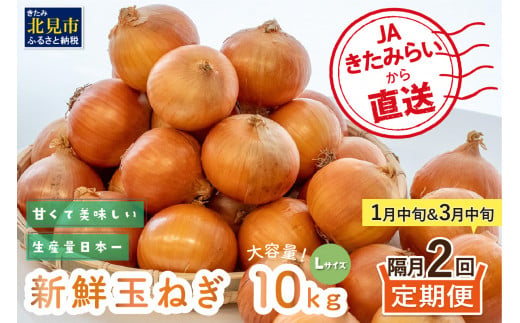 ☆L玉隔月定期便(1月・3月)☆JAきたみらいから直送する新鮮玉ねぎ 10kg(L)×2回 ( 野菜 定期便 玉葱 たまねぎ 期間限定 )【999-0007-2024】