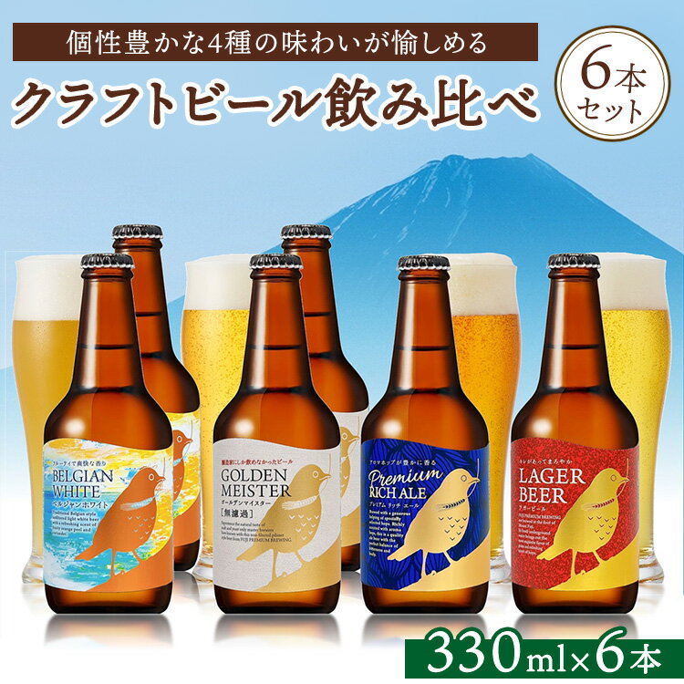 【ふるさと納税】クラフトビール飲み比べ6本セット［B-GW2LP1］ | 瓶ビール 無濾過ビール ラガー エール お酒 詰め合わせ 晩酌 宅飲み BBQ 富士山 ギフト 贈り物 お中元 お年賀 寄附額 10000 10000円 1万円 以下 以内 ※北海道、沖縄、離島への配送不可