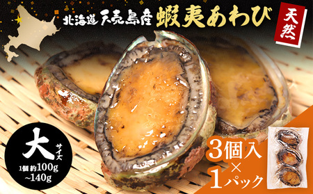 【北海道】天売島産 天然蝦夷あわび 大サイズ 3個入×1パック (1個 約100g～140g)【02162】