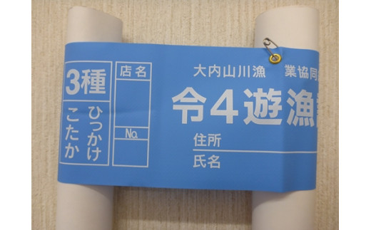 
鮎　遊漁券　年券　3種／大内山川漁業協同組合　釣り　ひっかけ　こたか　川釣り　アウトドア　大紀ブランド　三重県　大紀町
