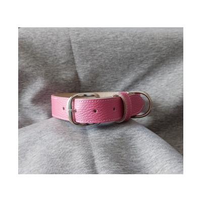 ふるさと納税 豊能町 ペット用品(首輪) 牛革シボ型押しラメカラー・ピンク首輪#30