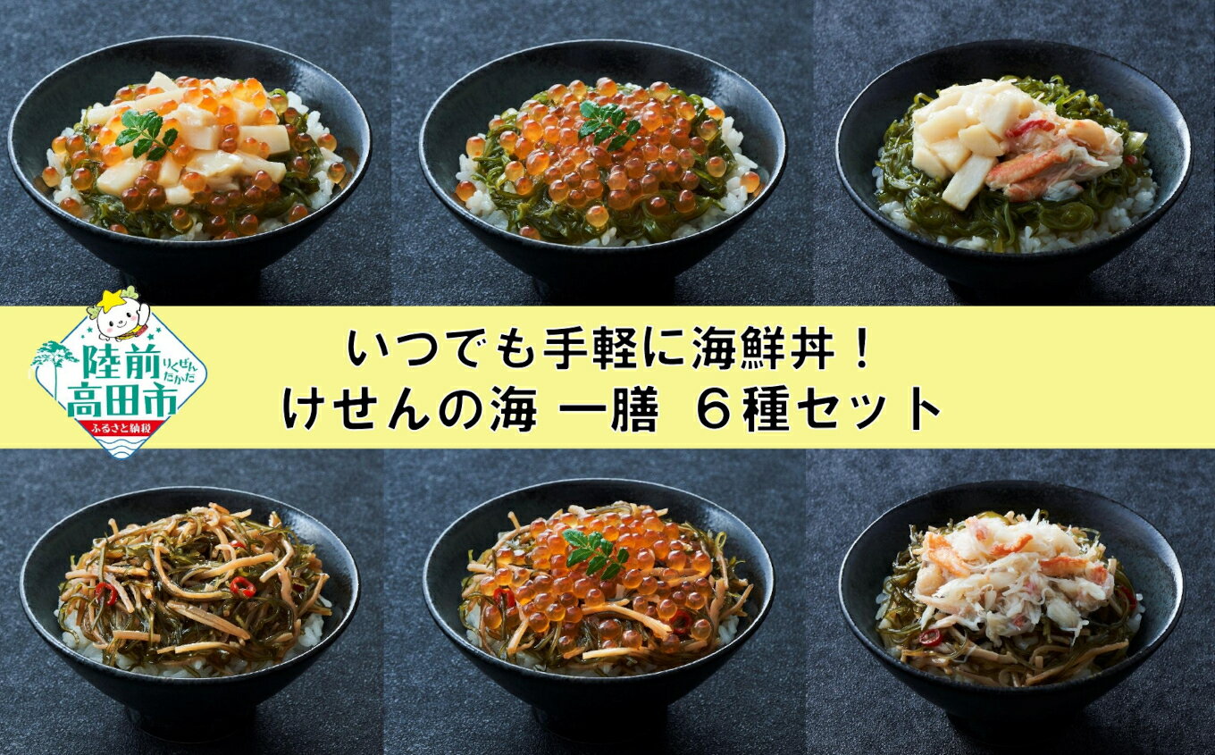 【ふるさと納税】手軽に海鮮丼！ 贅沢 6種セット けせんの海 一膳 ほたて いくら めかぶ かに 松前漬け [ 海鮮 海の幸 魚介類 海産物 ご飯のお供 小分け ミニ 個包装 パック 冷凍 イクラ 松前漬け お手軽 簡単 人気 おすすめ おかず おつまみ 国産 岩手 陸前高田 ]