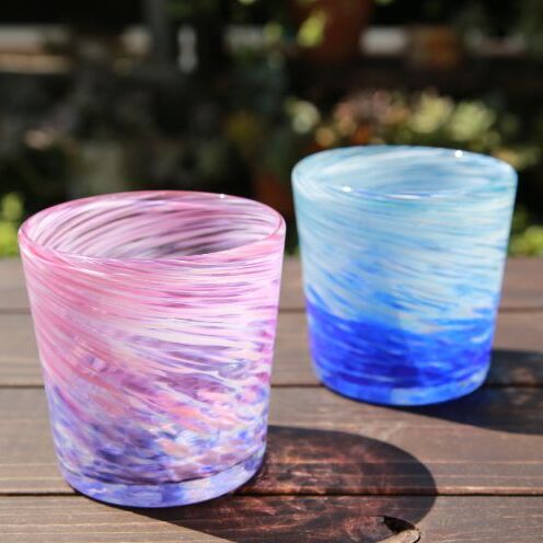 【ふるさと納税】【ガラス工房雫】深海ロックグラス　青・ピンク2個セット