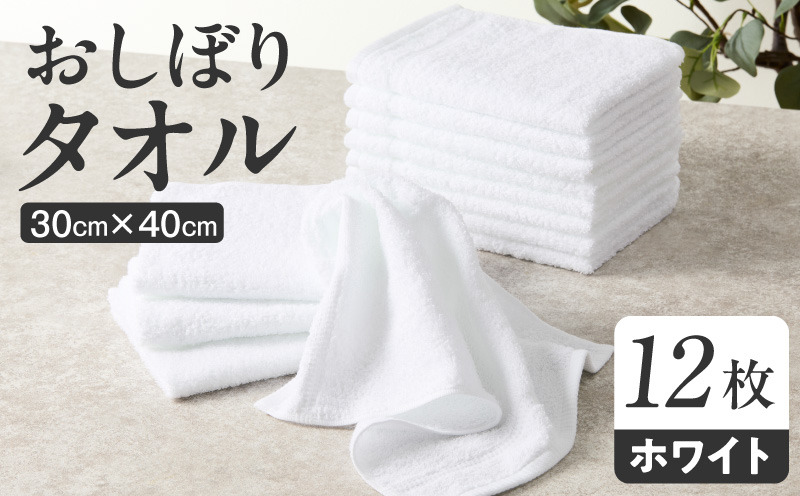 099H2373 おしぼりタオル 12枚 ホワイト【泉州タオル 国産 吸水 普段使い シンプル 日用品 家族 ファミリー】