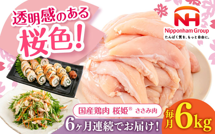 【全6回定期便】桜姫 ささみ 計6kg（2kg×3パック）《厚真町》【東日本フード株式会社】  国産 とり肉 ささみ ササミ 冷凍 北海道 [AXBM081]