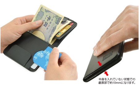 キャッシュレス時代の胸ポケットに入る薄型コンパクトウォレット（マネークリップ機能付き）　バンナイズ オイル シュリンク レザー 本革 財布 コンパクト ファッション小物 薄型多機能  ブラック