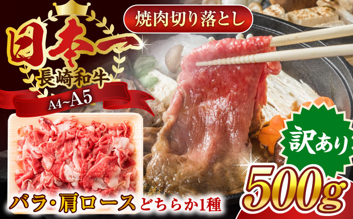 
【訳あり】【A4～A5】長崎和牛焼肉切り落とし(肩ロース・バラ）　500g【株式会社 MEAT PLUS】 [QBS003]
