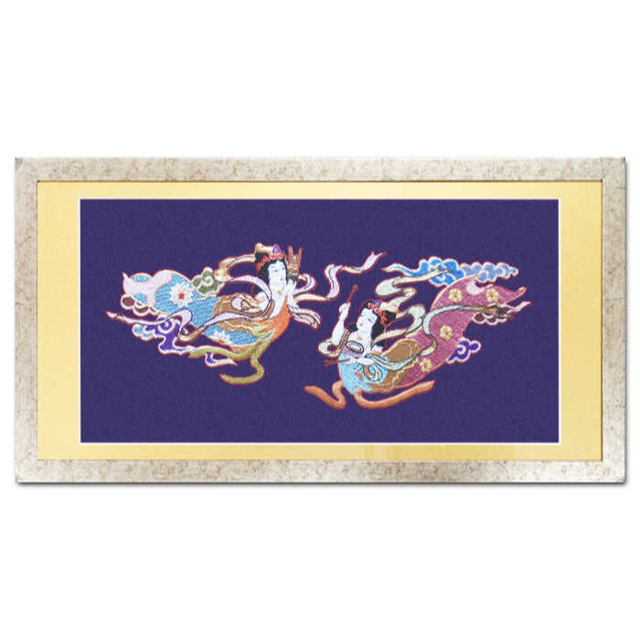 【ふるさと納税】額装用 日本刺繍 「飛天」台生地「紫」×額装「シルバー」 刺繍 伝統工芸 愛西市/百武打敷店[AEBR005]