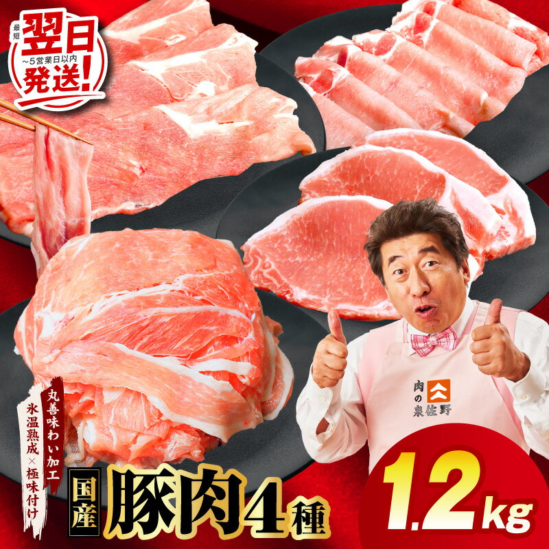 【ふるさと納税】国産 豚肉 4種 合計 1.2kg 選べる 発送月 定期便 切り落とし / ロースステーキ / ももスライス / ローススライス 300g 小分け 便利 訳あり 普段使い セット 味わい加工 熟成肉 豚 肉 冷凍 最短 翌日発送 5営業日 泉佐野市 送料無料 肉の泉佐野