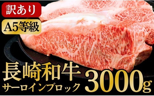 
                  B626　[訳あり限定]長崎和牛A5ランクサーロインブロック 計3kg(約1kg×3)
                