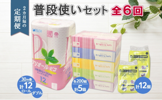 
北海道 定期便 2ヶ月毎全6回 普段使いセット トイレットペーパー ダブル 12ロール ティッシュ ボックス 5箱 ポケット 12個 香りなし リサイクル エコ 日本製 消耗品 備蓄 送料無料
