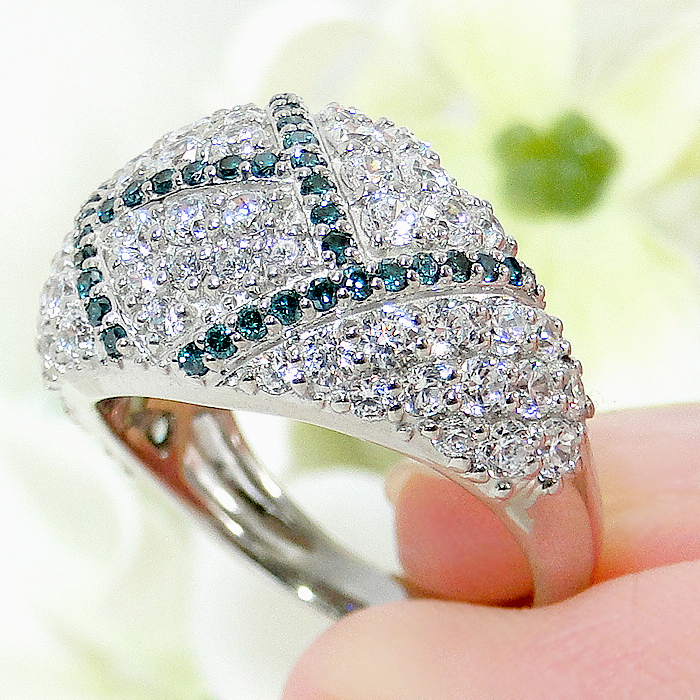 指輪 プラチナ リング PT900 ダイヤモンド＆ブルーダイヤ 2.0ct パヴェ レディース ゴージャス ボリューム 幅広 贅沢 2カラット ダイヤ Pave ステンドグラス ジュエリー 【f295-bd-pt】 ALPAZ188